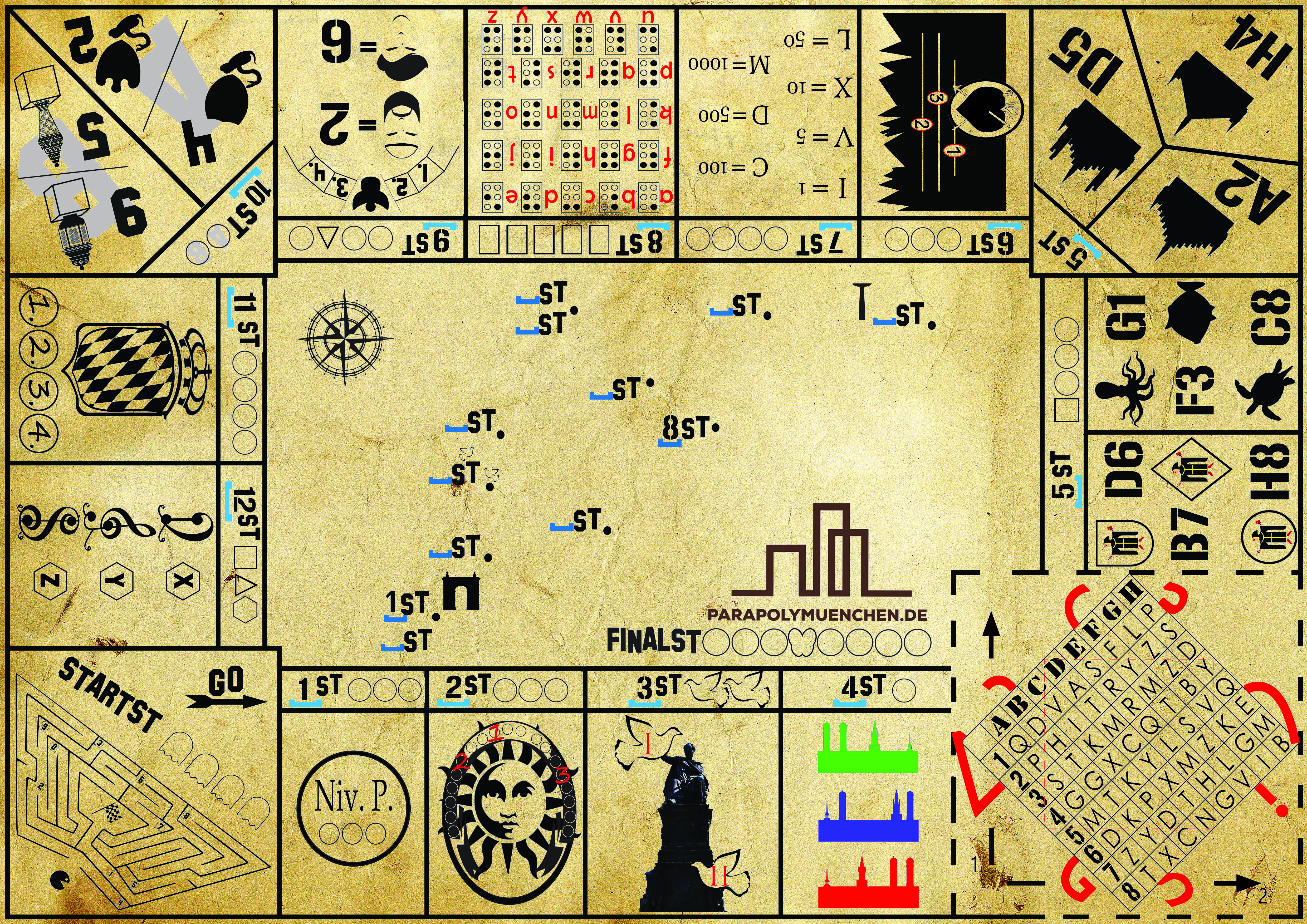 parapoly, treasure hunt, city game, game board